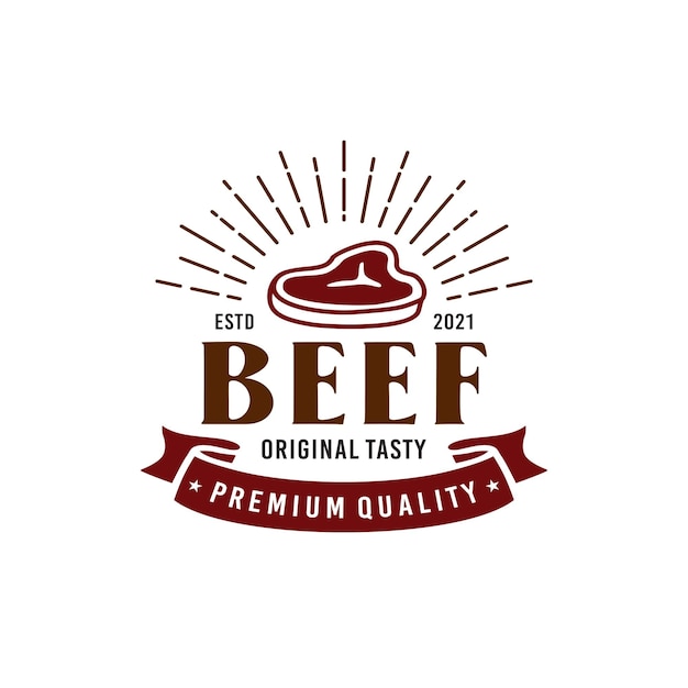 Steak beef logo emblem restaurant beef design inspiración