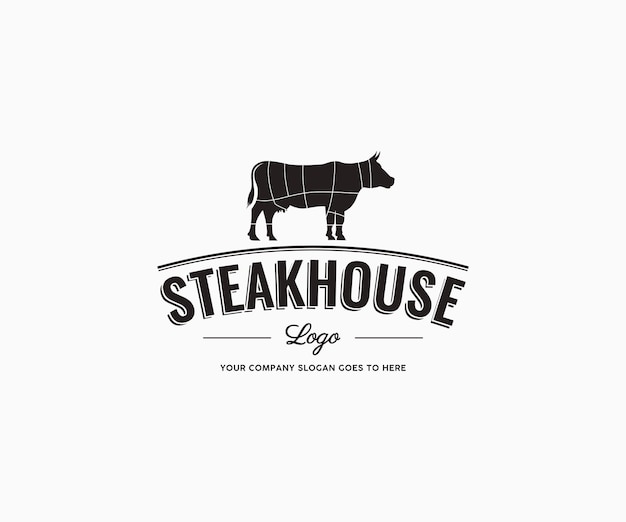 Vector steak house logo design bar and grill logotype emblem steakhouse logo template