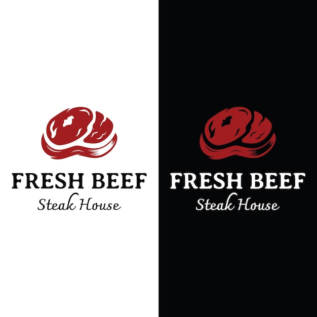 Steak house o carne fresca vintage Diseño de logotipo Carne a la parrilla de primera calidad Insignia de tipografía para restaurante retro bar y cafetería