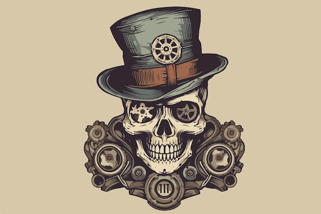 Steampunk cráneo vintage vector ilustración para camiseta