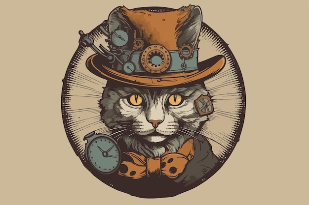 Steampunk perro vintage vector ilustración para camiseta