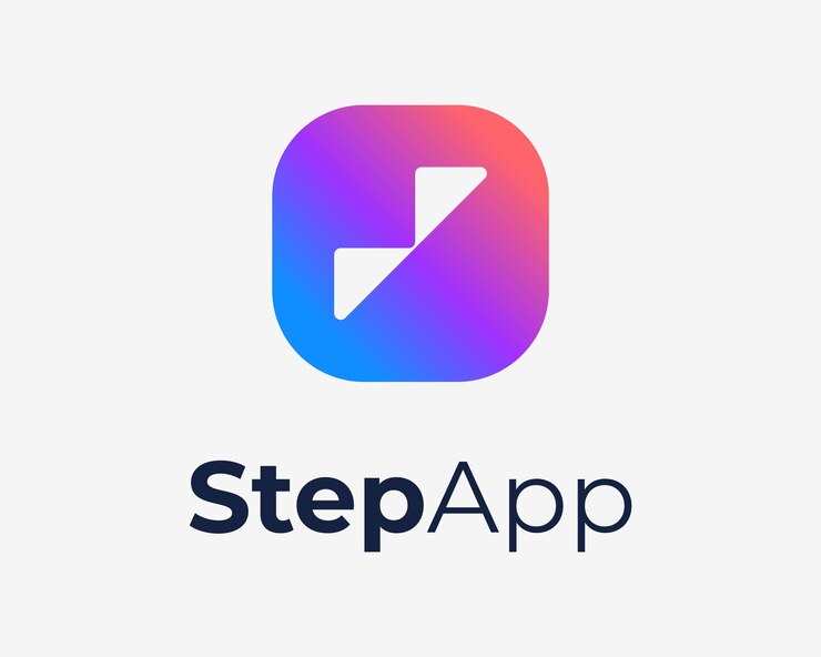Vector step up stair ladder climb success simple abstract colorful vibrant mobile app vector logo design