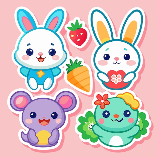 Sticker de animales lindos con diseño de dibujos animados para niños