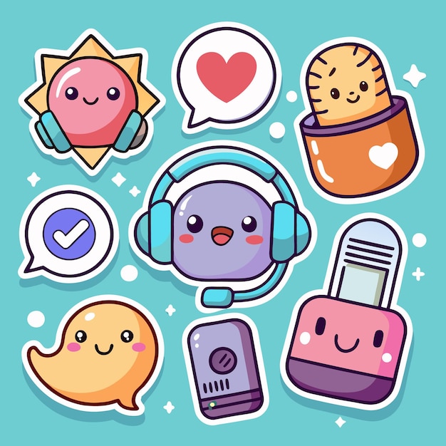 Sticker de dibujos animados con caras felices
