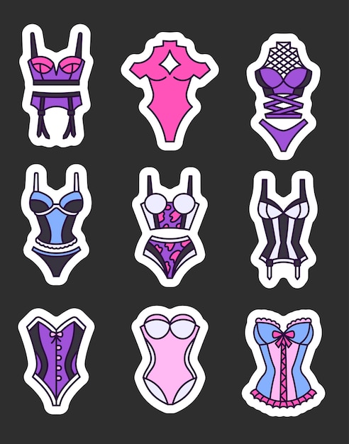 Sticker de lencería para mujeres Marca de página Ropa interior de moda para mujeres Estilo dibujado a mano