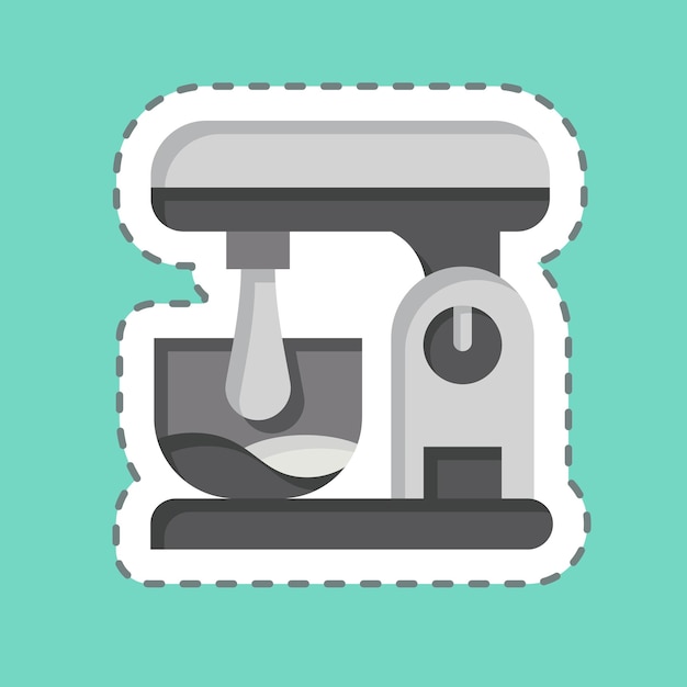 Sticker línea cortada Mezclador de cocina relacionado con el símbolo de la herramienta de cocina ilustración de diseño simple