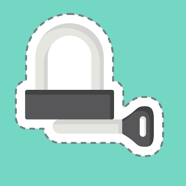 Sticker línea cortada Padlock relacionado con el símbolo de la bicicleta diseño simple editable