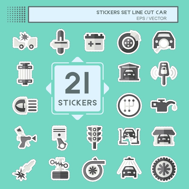 Sticker línea cortada Set Coche relacionado con Coche Símbolo automotriz diseño simple editable