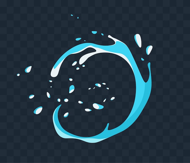 Sticker o icono de salpicaduras de agua líquida con corriente de bebida derramada de gotas de lluvia flujo de río o olas del océano