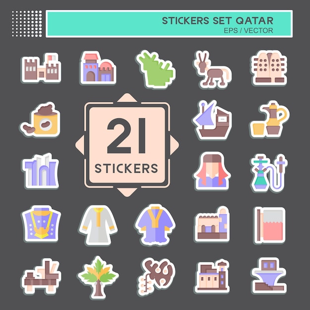 Sticker Set Qatar relacionado con el símbolo de las vacaciones ilustración simple