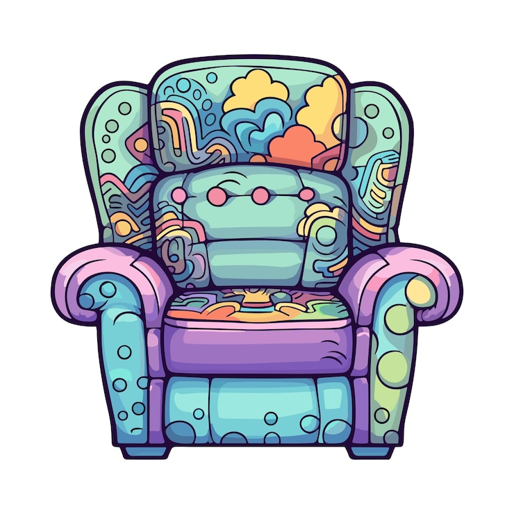 Vector sticker de silla reclinable colores frescos ilustraciones de arte de clips de kawaii