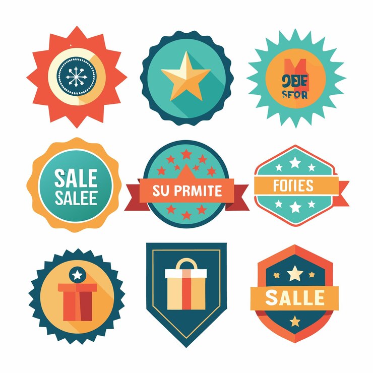Vector stickers creativos de venta y promoción con gráficos en negrita
