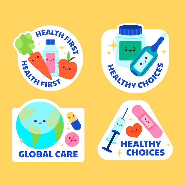 Stickers del Día Mundial de la Salud en diseño plano