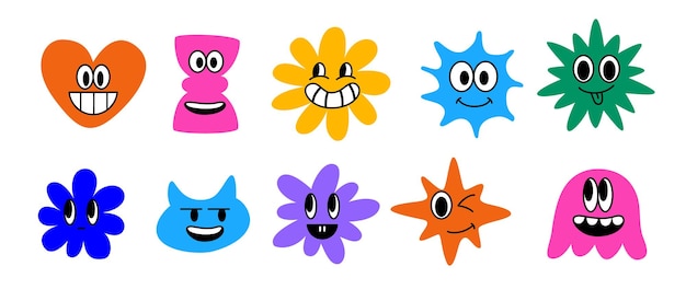 Stickers con diferentes emociones para publicidad, carteles y pancartas de marca, logotipo vectorial