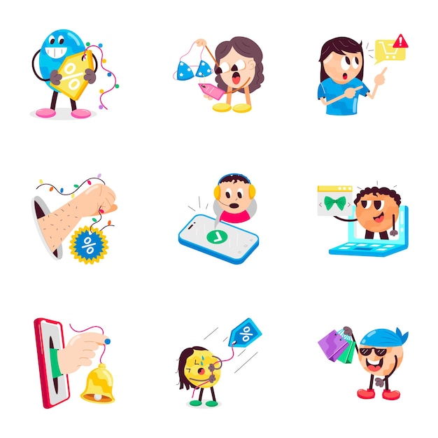 Stickers de estilo de dibujos animados planos y adorables