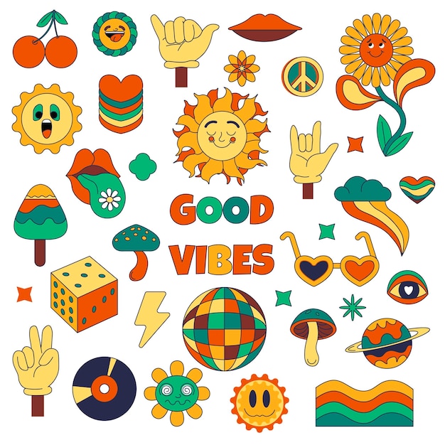 Stickers hippies y emoticonos solo buen rollo