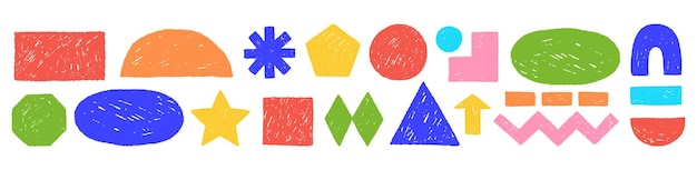 Stickers para niños con formas geométricas abstractas con textura de lápiz o lápiz de colores