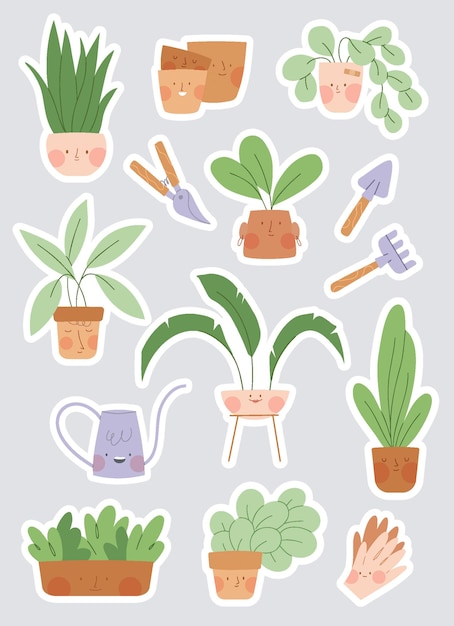 Stickers con personajes de plantas lindas