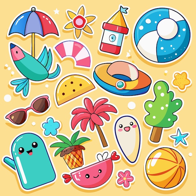 Stickers de playa Diseños divertidos y lindos para el verano