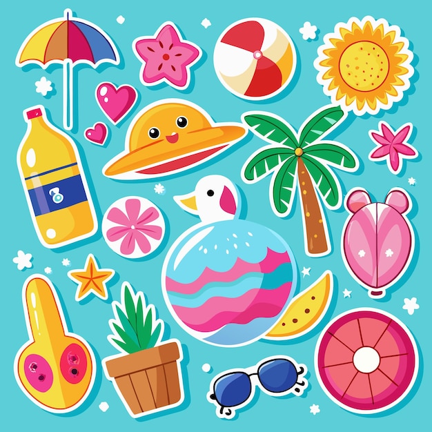 Stickers de verano divertidos con temas de playa y tropicales