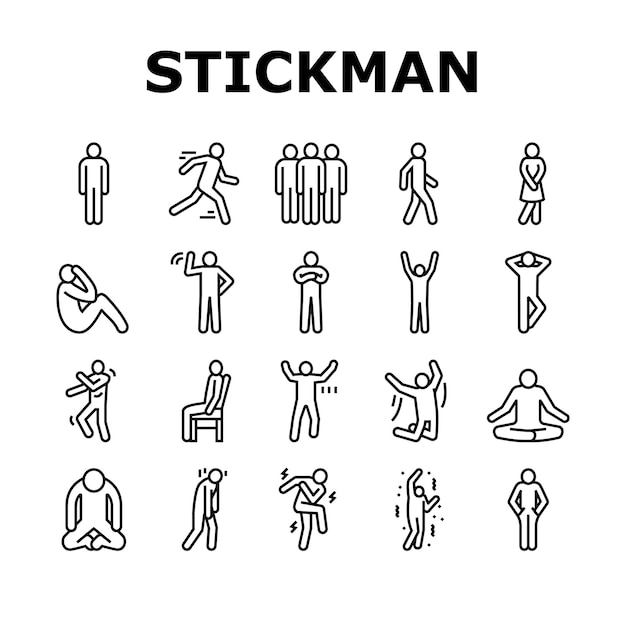 stickman, hombre, gente, silueta, iconos, conjunto, vector