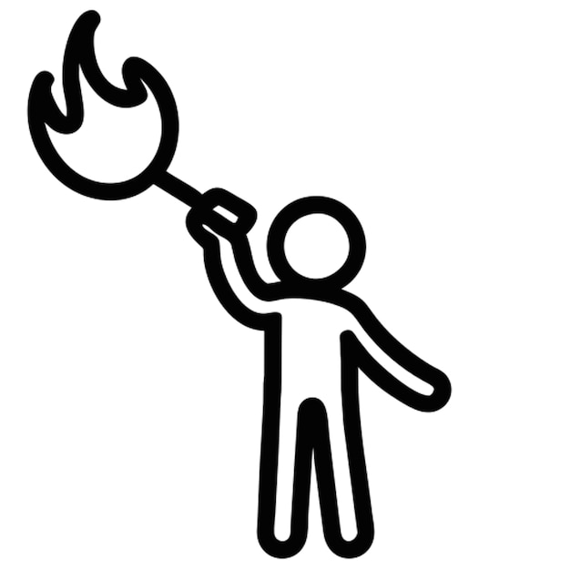 stickman metiendo un globo con un palo grande que está puesto en el contorno del icono de fuego