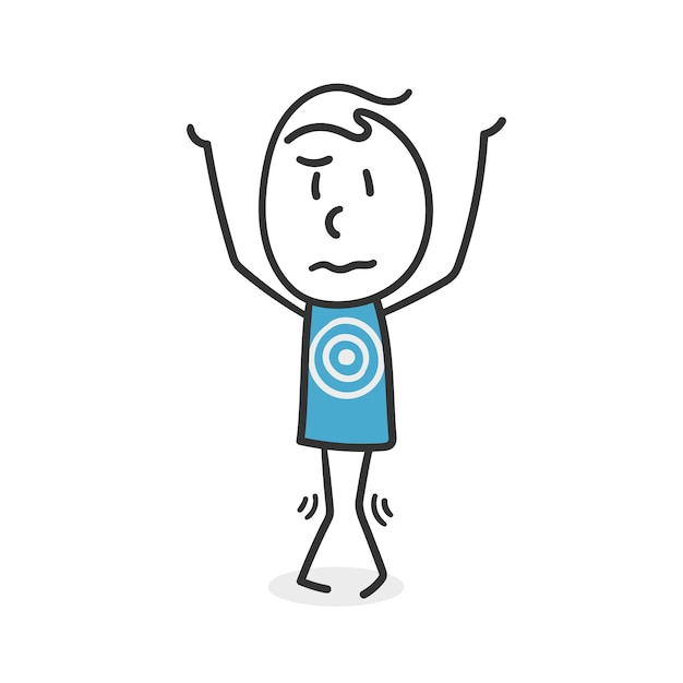 Stickman con un símbolo de objetivo en su camisa azul para ilustrar conceptos relacionados con la confusión