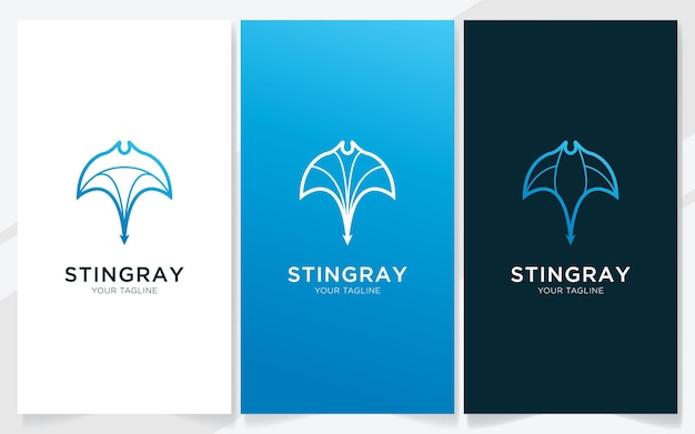 Stingray abstracto con conjunto de ilustración de vector de diseño de logotipo de estilo de línea