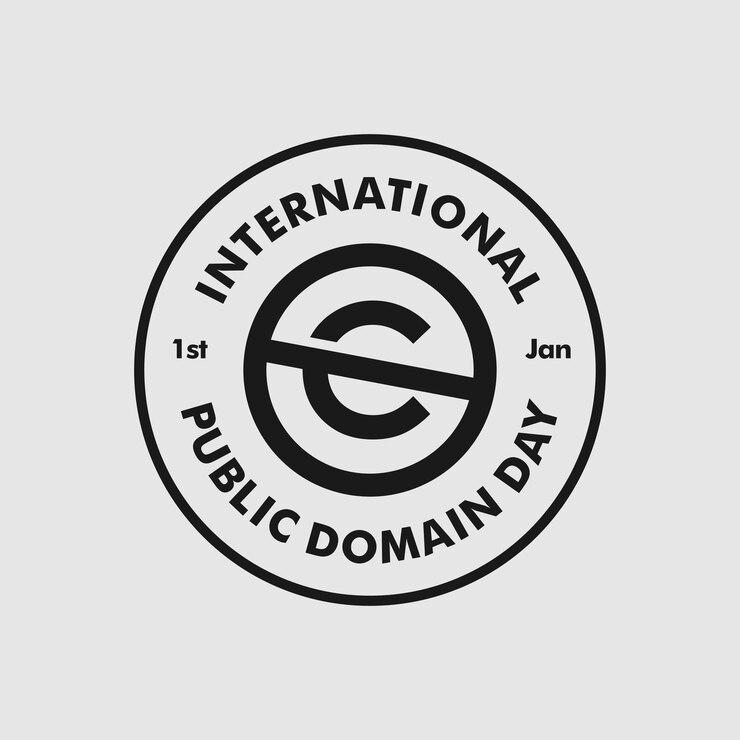 Vector stock de vector de concepto de logotipo de día de dominio público internacional en blanco y negro