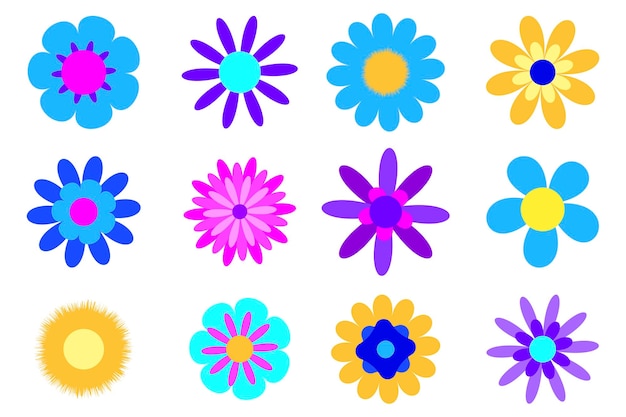 Stock Vector Graphics flores de primavera Conjunto gráfico de flores multicolores de diferentes formas