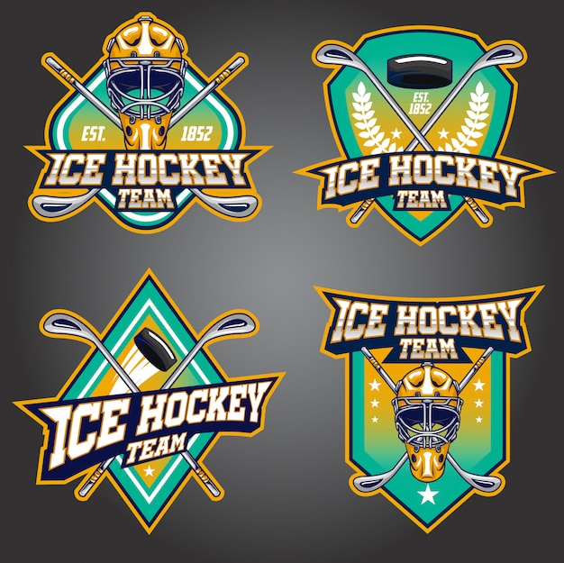 Stock vector set profesional logo de hockey sobre hielo