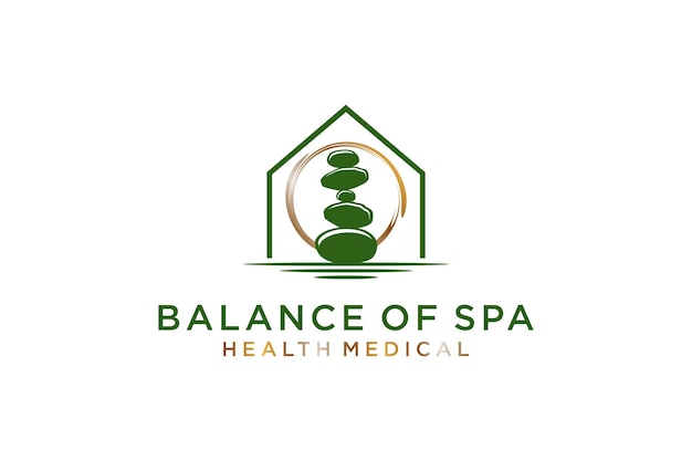 Stone balance spa logo design rock balance meditación masaje terapia vida icono símbolo lujo oro