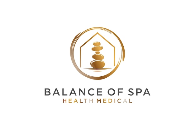 Stone balance spa logo design rock balance meditación masaje terapia vida icono símbolo lujo oro