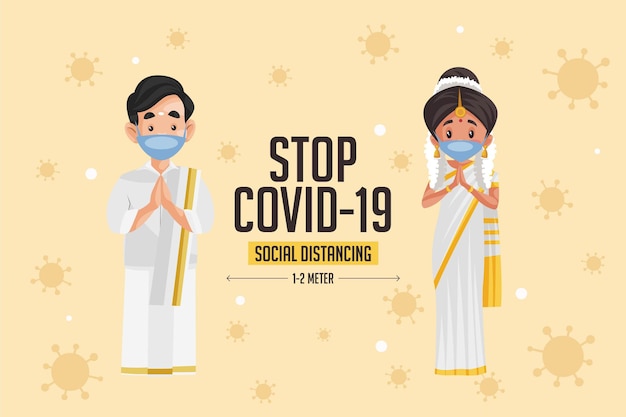 Stop covid 19 diseño de banner de distanciamiento social