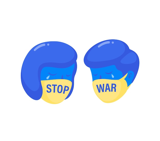 Stop war con máscara de cabeza con vector de ilustración de mascota de color de bandera de ucrania