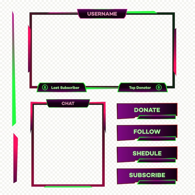 Streaming panel de pantalla superposición juego tema de neón Video en vivo transmisión en línea estilo de tecnología futurista Interfaz de usuario digital abstracta Botón de transmisión en vivo Vector 10 eps