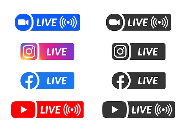 Streaming en vivo conjunto de insignias de redes sociales zoom instagram facebook youtube icono logotipo