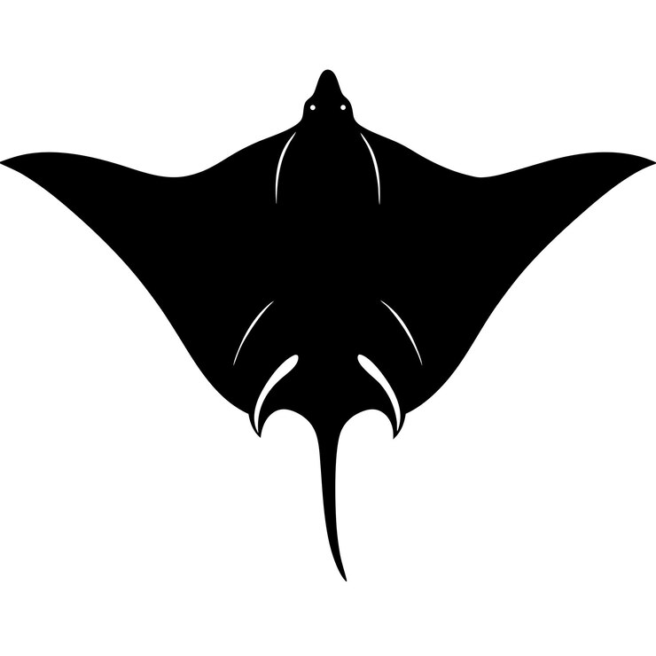 Vector striking black silhouette of a manta ray against a white background