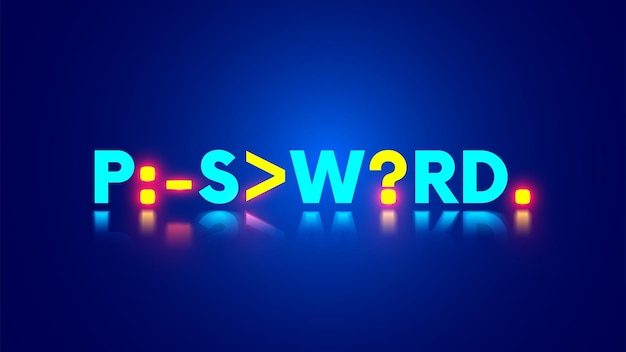 Strong password with special characters for cyber security protection of data and accounts Password symbols hanging glow in dark Concept of cyber security and creating strong password Hacking