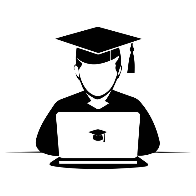 Student wearing graduation cap laptop computer and online university icon vector illustration