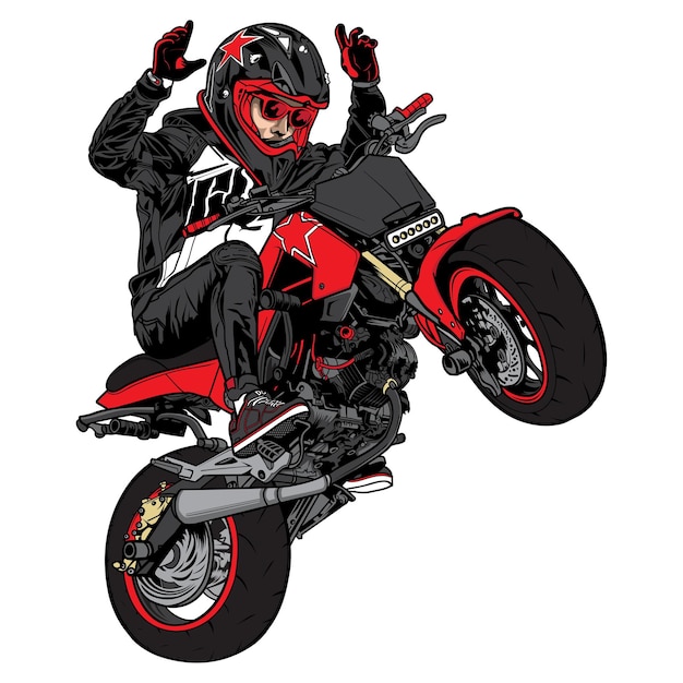 Stunt bike conducir una motocicleta con una rueda levantada