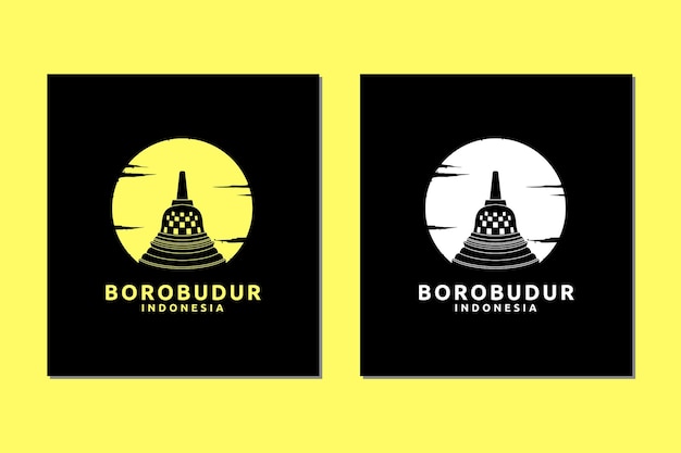 Stupa de borobudur stone temple indonesian heritage silhouette icon logo vector design inspiration