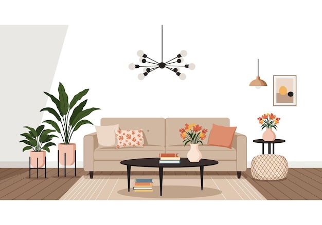 Stylish Living Room with Modern Furniture and Decorative Elements