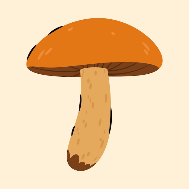 A stylized illustration of a single mushroom with a vibrant orangebrown cap and a light brown