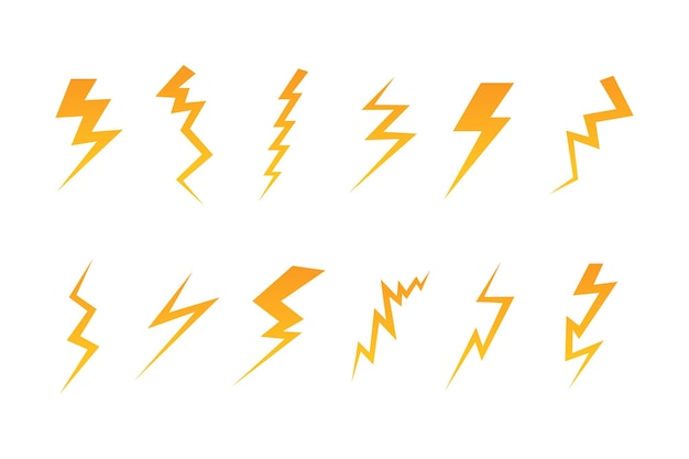 Stylized Yellow Lightning Bolt Icons Collection