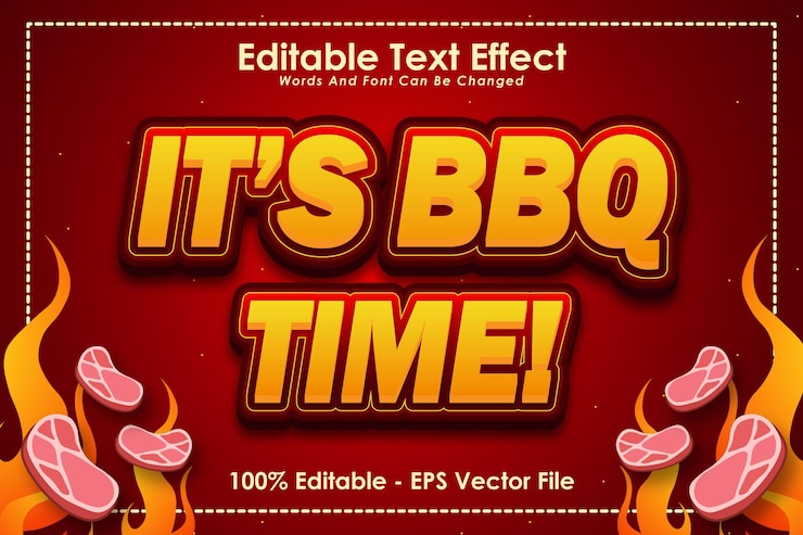 Vector su bbq time editable text effect 3 dimension relieve estilo de dibujos animados