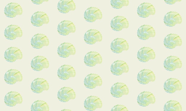 Un suave patrón pastel verde con conchas estilizadas en un fondo pálido que evoca ser sereno