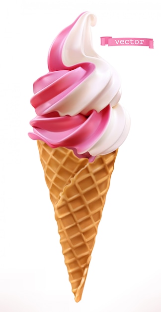 Vector suave servir helado en cono de estilo oblea. 3d realista