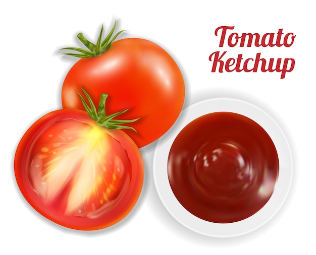 Suba de ketchup RGBtomato básico en un plato con tomate