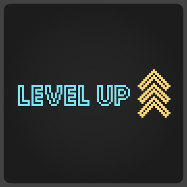 SUBIR DE NIVEL en pixel art Mostrar letras de nivel superior para juegos retro y patrones de cuentas en ilustraciones vectoriales